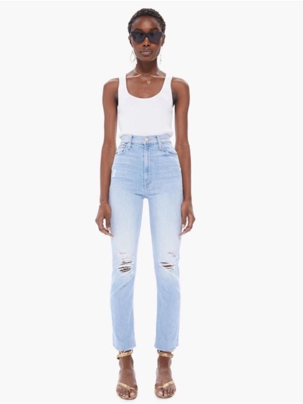 MOTHER Rider Ankle Fray Jeans in Island Afterhours